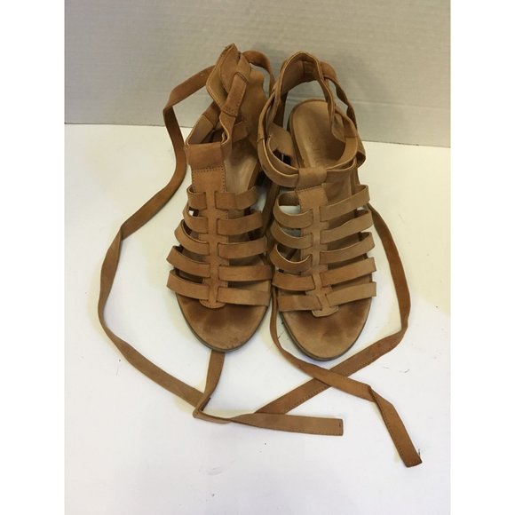 Franco Sarto 7 Brown Sueded Leather Harmon Strappy Casual Occasion Heeled Sandal - Picture 1 of 6